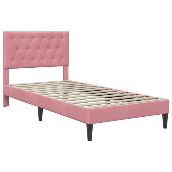 Grote foto vidaxl bedframe met hoofdeinde roze 100 x 200 cm fluweel antiek en kunst stoelen en banken