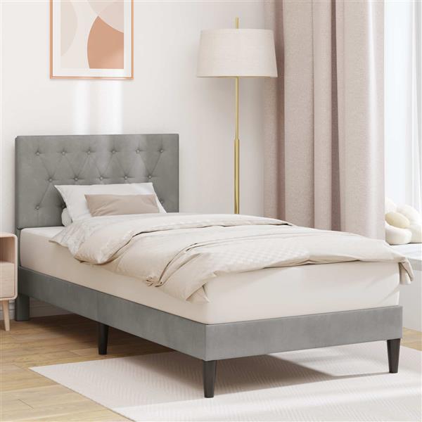 Grote foto vidaxl bedframe met hoofdeinde lichtgrijs 90 x 200 cm fluweel antiek en kunst stoelen en banken