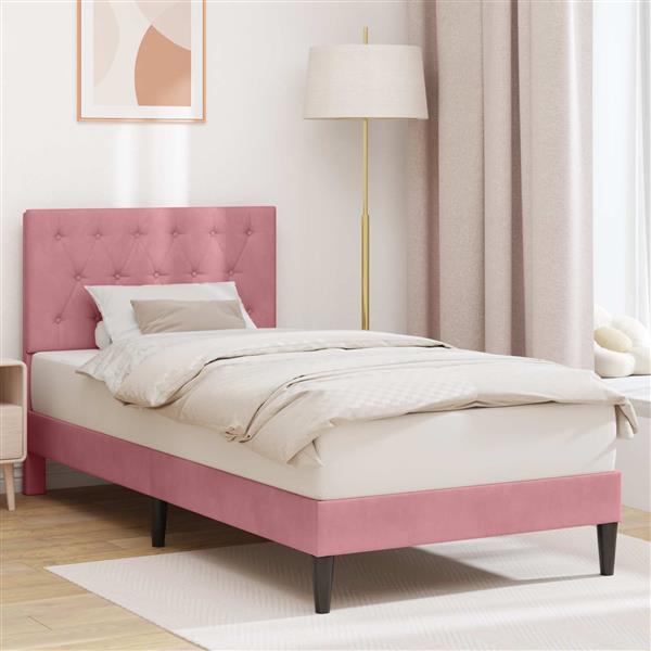 Grote foto vidaxl bedframe met hoofdeinde roze 80 x 200 cm fluweel antiek en kunst stoelen en banken