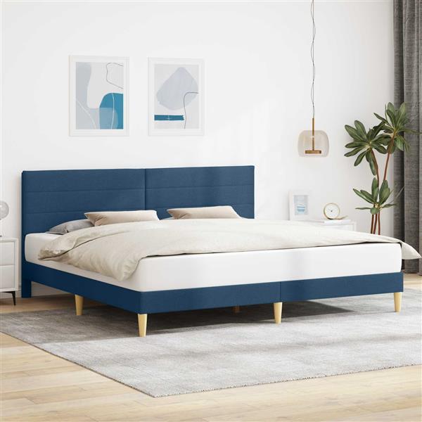 Grote foto vidaxl bedframe met hoofdeinde blauw 200 x 200 cm stof antiek en kunst stoelen en banken