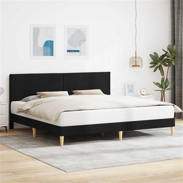 Grote foto vidaxl bedframe met hoofdeinde zwart 200 x 200 cm stof antiek en kunst stoelen en banken