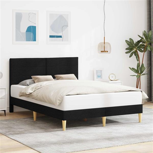 Grote foto vidaxl bedframe met hoofdeinde zwart 120 x 200 cm stof antiek en kunst stoelen en banken