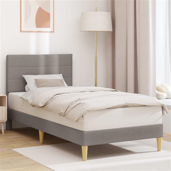Grote foto vidaxl bedframe met hoofdeinde taupe 90 x 200 cm stof antiek en kunst stoelen en banken