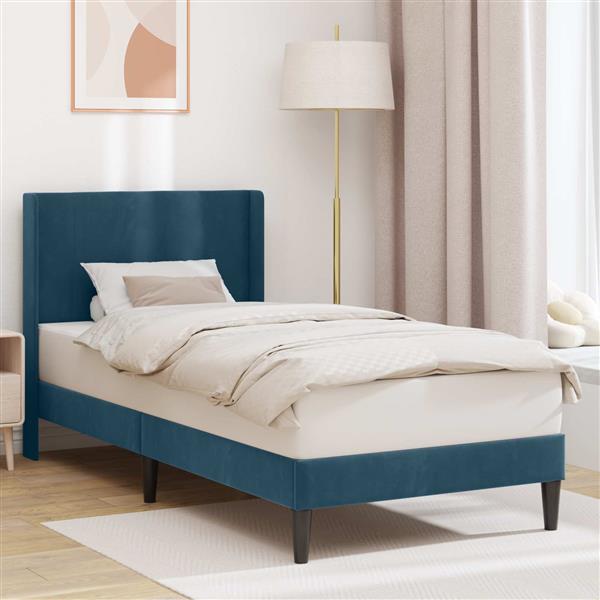 Grote foto vidaxl bedframe met hoofdeinde blauw 100 x 200 cm fluweel antiek en kunst stoelen en banken