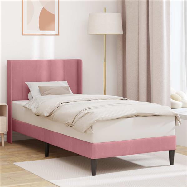 Grote foto vidaxl bedframe met hoofdeinde roze 100 x 200 cm fluweel antiek en kunst stoelen en banken