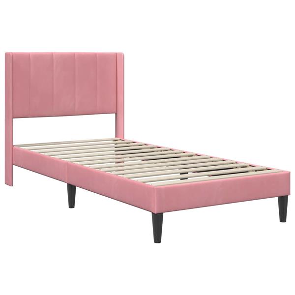 Grote foto vidaxl bedframe met hoofdeinde roze 90 x 200 cm fluweel antiek en kunst stoelen en banken
