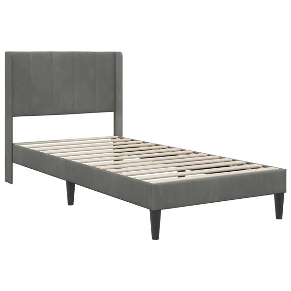Grote foto vidaxl bedframe met hoofdeinde donkergrijs 90 x 200 cm fluweel antiek en kunst stoelen en banken