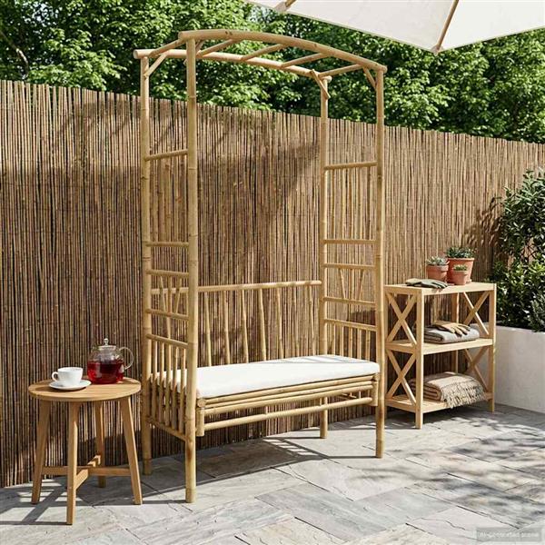 Grote foto vidaxl tuinboog met bank naturel 115 x 50 x 205 cm bamboe tuin en terras overige tuin en terras