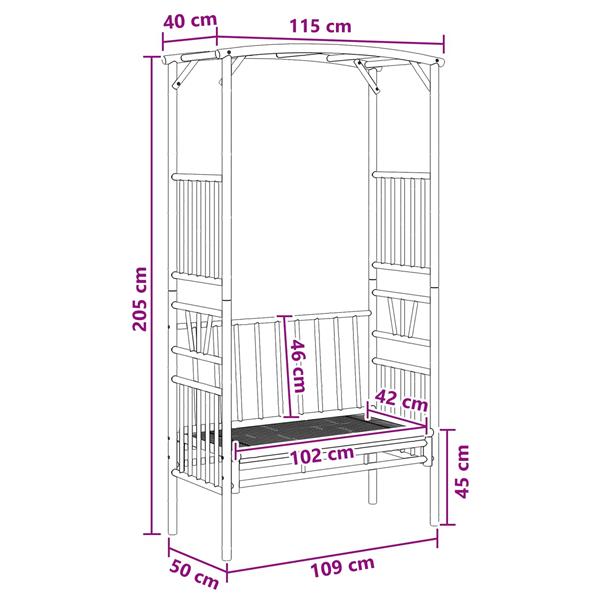 Grote foto vidaxl tuinboog met bank naturel 115 x 50 x 205 cm bamboe tuin en terras overige tuin en terras