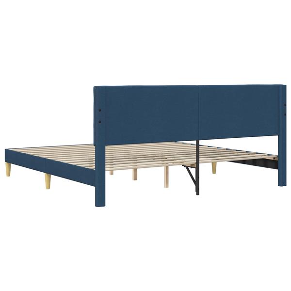Grote foto vidaxl bedframe met hoofdeinde blauw 200 x 200 cm stof antiek en kunst stoelen en banken