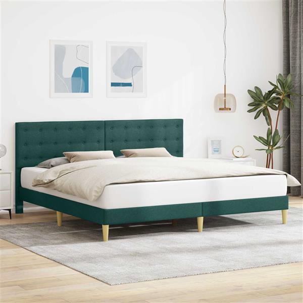 Grote foto vidaxl bedframe met hoofdeinde donkergroen 180 x 200 cm stof antiek en kunst stoelen en banken