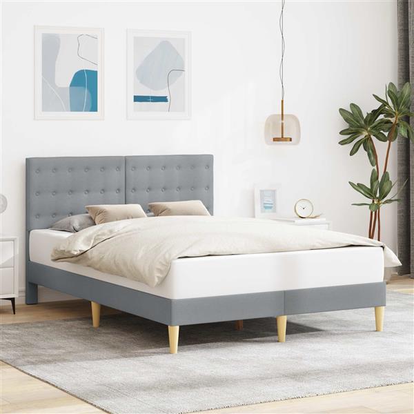Grote foto vidaxl bedframe met hoofdeinde lichtgrijs 140 x 200 cm stof antiek en kunst stoelen en banken