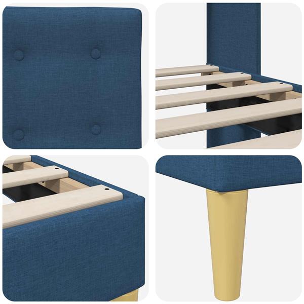 Grote foto vidaxl bedframe met hoofdeinde blauw 90 x 200 cm stof antiek en kunst stoelen en banken