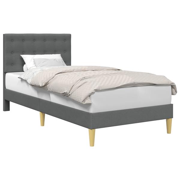 Grote foto vidaxl bedframe met hoofdeinde donkergrijs 90 x 190 cm stof antiek en kunst stoelen en banken