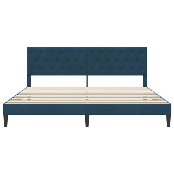 Grote foto vidaxl bedframe met hoofdeinde blauw 200 x 200 cm fluweel antiek en kunst stoelen en banken