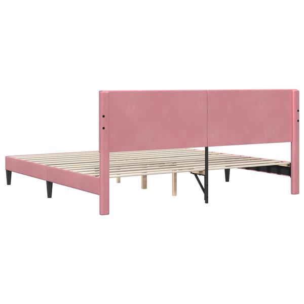Grote foto vidaxl bedframe met hoofdeinde roze 200 x 200 cm fluweel antiek en kunst stoelen en banken