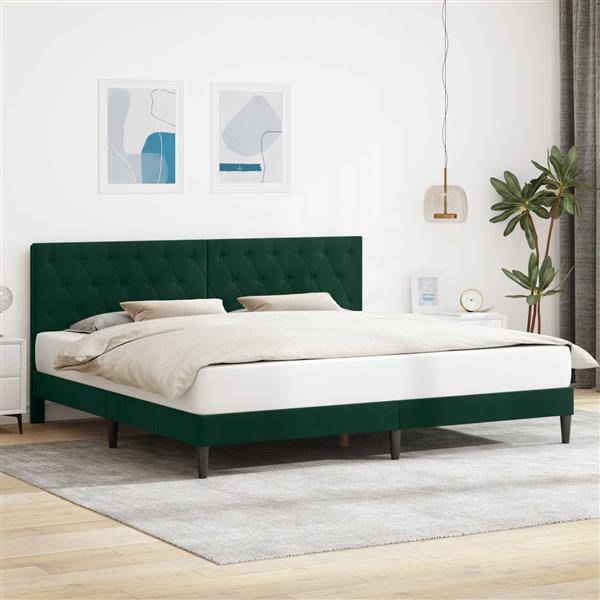Grote foto vidaxl bedframe met hoofdeinde donkergroen 200 x 200 cm fluweel antiek en kunst stoelen en banken