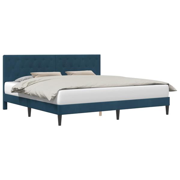 Grote foto vidaxl bedframe met hoofdeinde blauw 180 x 200 cm fluweel antiek en kunst stoelen en banken
