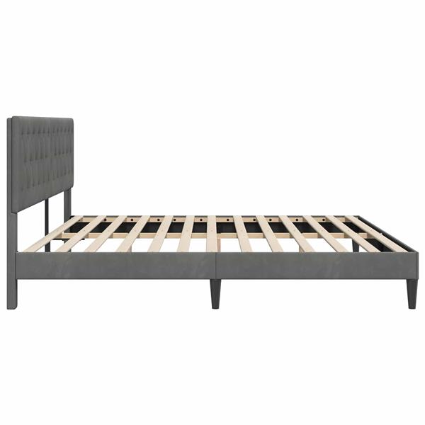 Grote foto vidaxl bedframe met hoofdeinde donkergrijs 180 x 200 cm fluweel antiek en kunst stoelen en banken