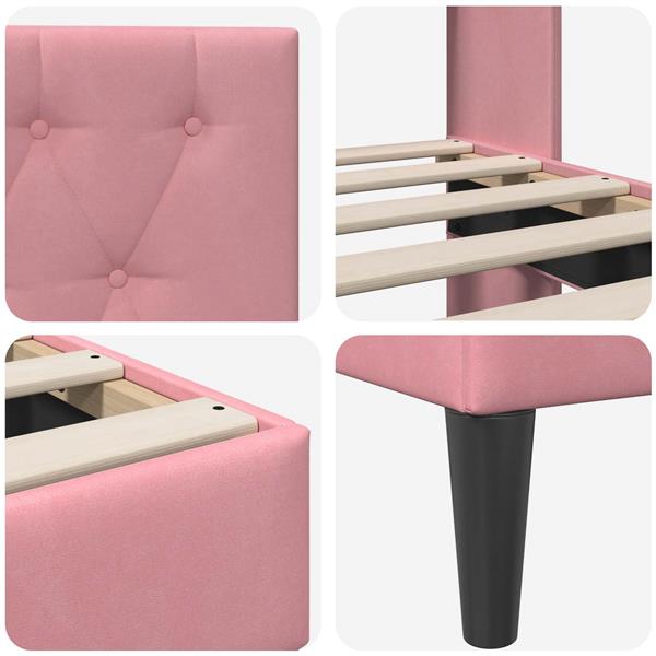 Grote foto vidaxl bedframe met hoofdeinde roze 140 x 200 cm fluweel antiek en kunst stoelen en banken