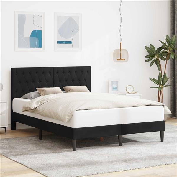 Grote foto vidaxl bedframe met hoofdeinde zwart 120 x 190 cm fluweel antiek en kunst stoelen en banken