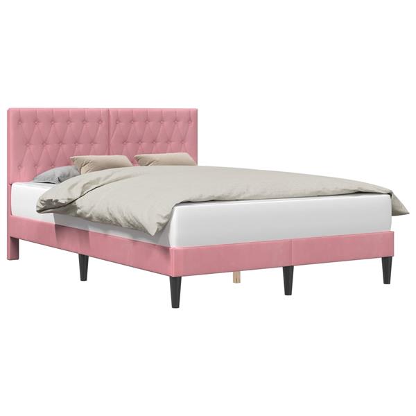 Grote foto vidaxl bedframe met hoofdeinde roze 120 x 190 cm fluweel antiek en kunst stoelen en banken