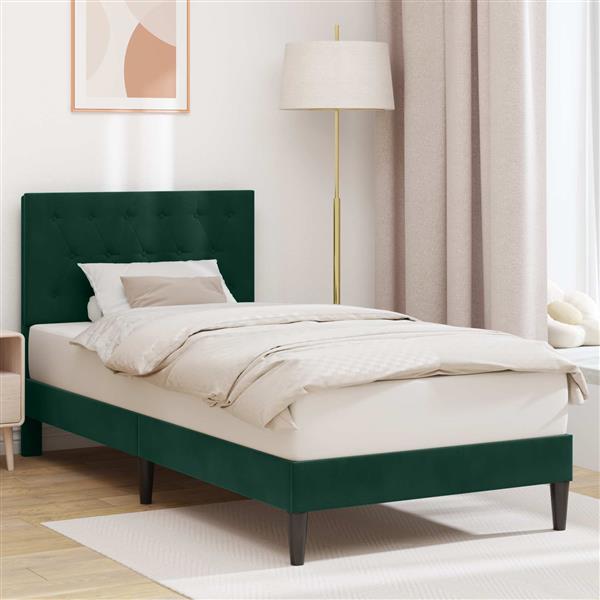Grote foto vidaxl bedframe met hoofdeinde donkergroen 100 x 200 cm fluweel antiek en kunst stoelen en banken