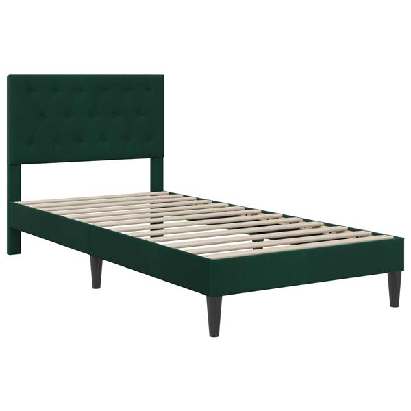 Grote foto vidaxl bedframe met hoofdeinde donkergroen 90 x 200 cm fluweel antiek en kunst stoelen en banken