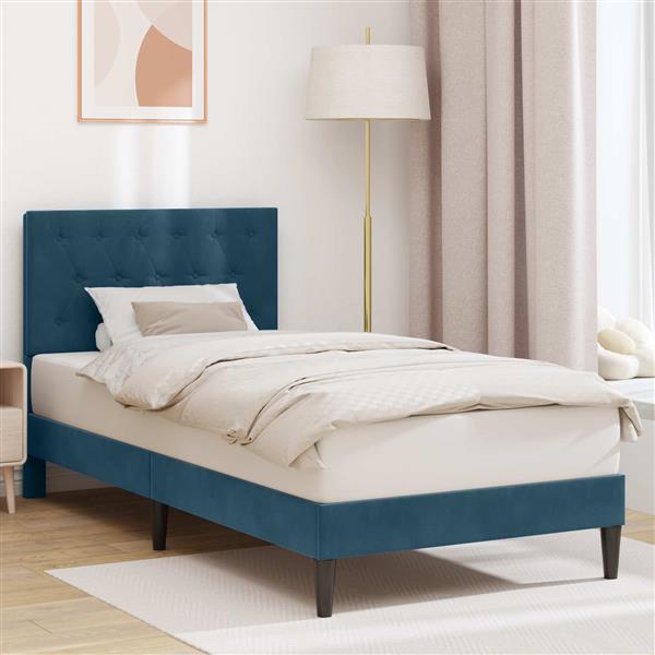 Grote foto vidaxl bedframe met hoofdeinde blauw 90 x 190 cm fluweel antiek en kunst stoelen en banken
