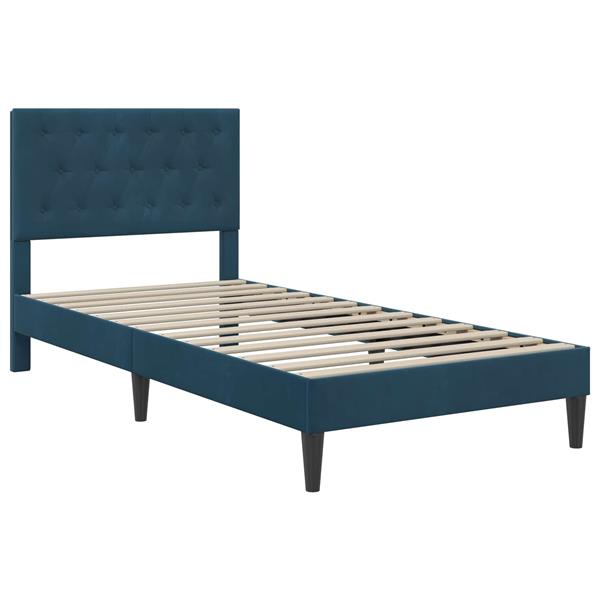 Grote foto vidaxl bedframe met hoofdeinde blauw 90 x 190 cm fluweel antiek en kunst stoelen en banken