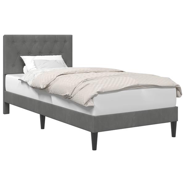 Grote foto vidaxl bedframe met hoofdeinde donkergrijs 90 x 190 cm fluweel antiek en kunst stoelen en banken