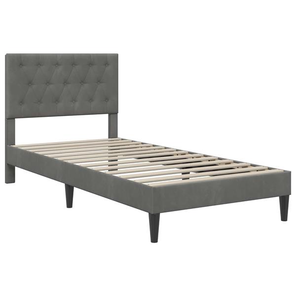 Grote foto vidaxl bedframe met hoofdeinde donkergrijs 90 x 190 cm fluweel antiek en kunst stoelen en banken