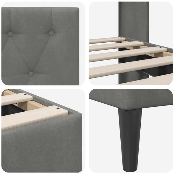 Grote foto vidaxl bedframe met hoofdeinde donkergrijs 90 x 190 cm fluweel antiek en kunst stoelen en banken