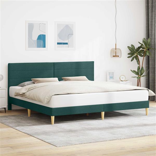 Grote foto vidaxl bedframe met hoofdeinde donkergroen 180 x 200 cm stof antiek en kunst stoelen en banken