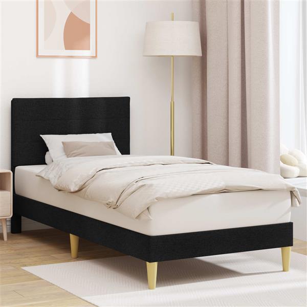 Grote foto vidaxl bedframe met hoofdeinde zwart 90 x 200 cm stof antiek en kunst stoelen en banken