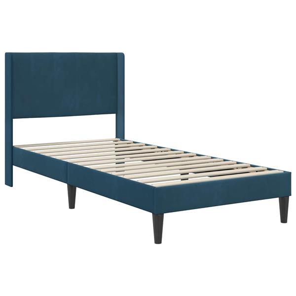 Grote foto vidaxl bedframe met hoofdeinde blauw 100 x 200 cm fluweel antiek en kunst stoelen en banken