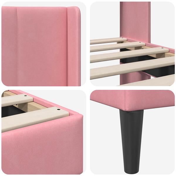 Grote foto vidaxl bedframe met hoofdeinde roze 90 x 190 cm fluweel antiek en kunst stoelen en banken