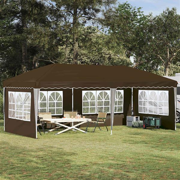 Grote foto vidaxl pop up feesttent 575 x 289 x 245 cm taupe tuin en terras overige tuin en terras