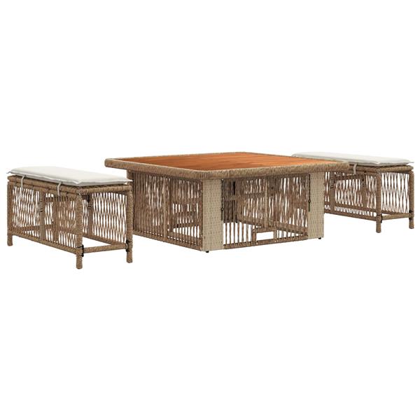 Grote foto vidaxl tuin eettafelset met kussen 3 pcs beige en cr me poly rattan tuin en terras tuinmeubelen