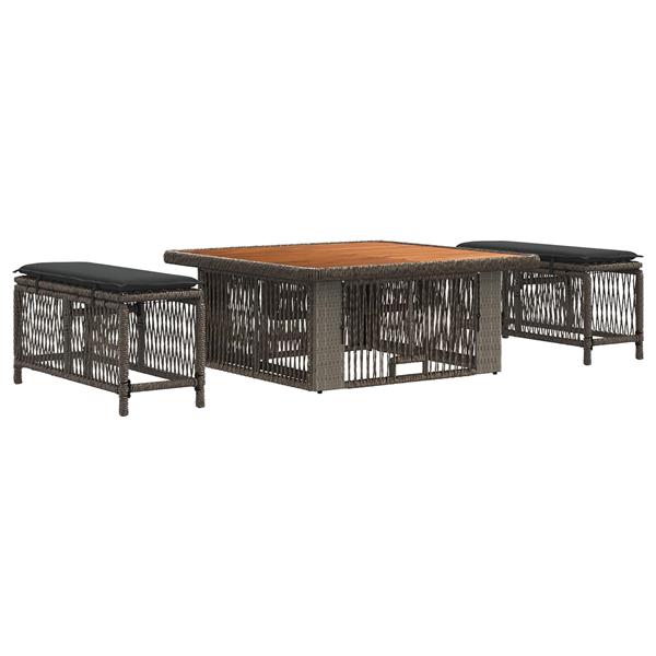 Grote foto vidaxl tuin eettafelset 3 pcs grijs en donkergrijs poly rattan tuin en terras tuinmeubelen