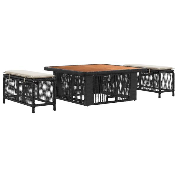 Grote foto vidaxl tuin eettafelset met kussen 3 pcs beige en cr me poly rattan tuin en terras tuinmeubelen