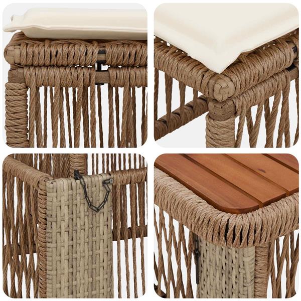Grote foto vidaxl tuin eettafelset met kussen 3 pcs beige en cr me poly rattan tuin en terras tuinmeubelen