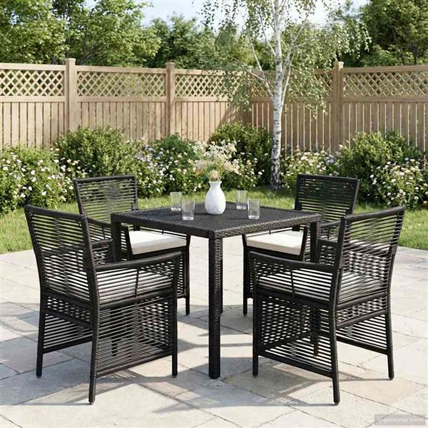 Grote foto vidaxl buitenstoel met kussen 4 pcs zwart en cr me poly rattan tuin en terras tuinmeubelen