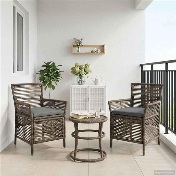 Grote foto vidaxl buitenstoel met kussen 2 pcs grijs en donkergrijs poly rattan tuin en terras tuinmeubelen