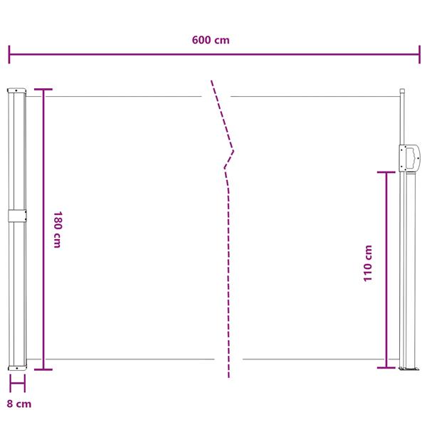 Grote foto vidaxl uittrekbaar zijscherm zand 600 x 180 cm polyester tuin en terras overige tuin en terras