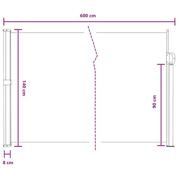 Grote foto vidaxl uittrekbaar zijscherm grijs 600 x 140 cm polyester tuin en terras overige tuin en terras