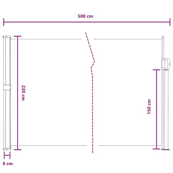 Grote foto vidaxl uittrekbaar zijscherm grijs 500 x 220 cm polyester tuin en terras overige tuin en terras