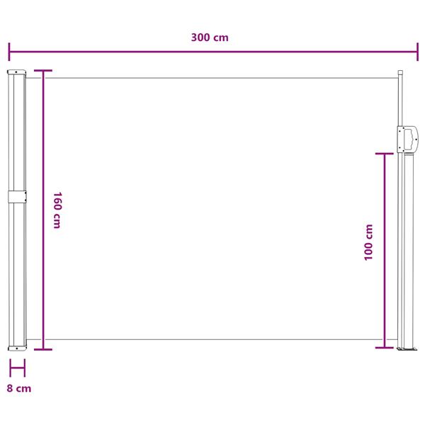 Grote foto vidaxl uittrekbaar zijscherm grijs 300 x 160 cm polyester tuin en terras overige tuin en terras