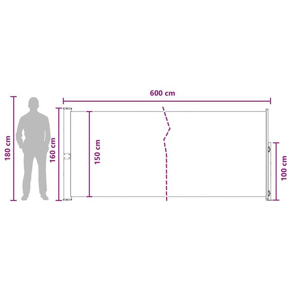 Grote foto vidaxl uittrekbaar zijscherm taupe 600 x 160 cm polyester tuin en terras overige tuin en terras