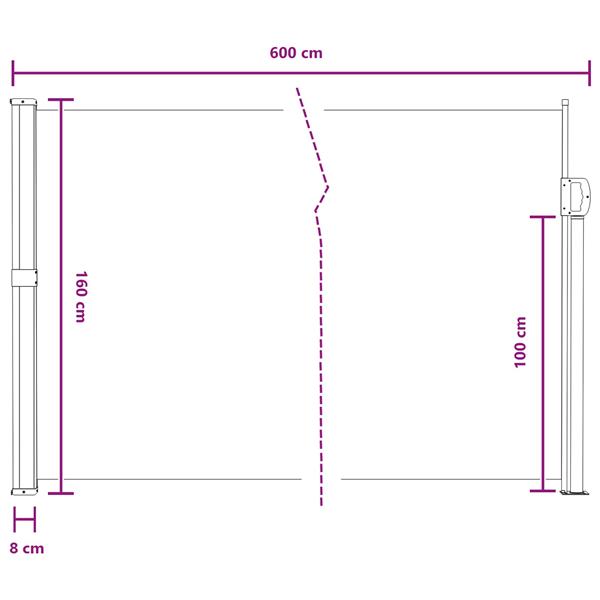 Grote foto vidaxl uittrekbaar zijscherm grijs 600 x 160 cm polyester tuin en terras overige tuin en terras